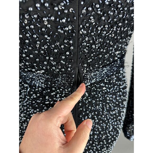 Mac Duggal Black Silver V-Neck Long Sleeve Embellished Dress size 4 NWT 4900D - Picture 11 of 13